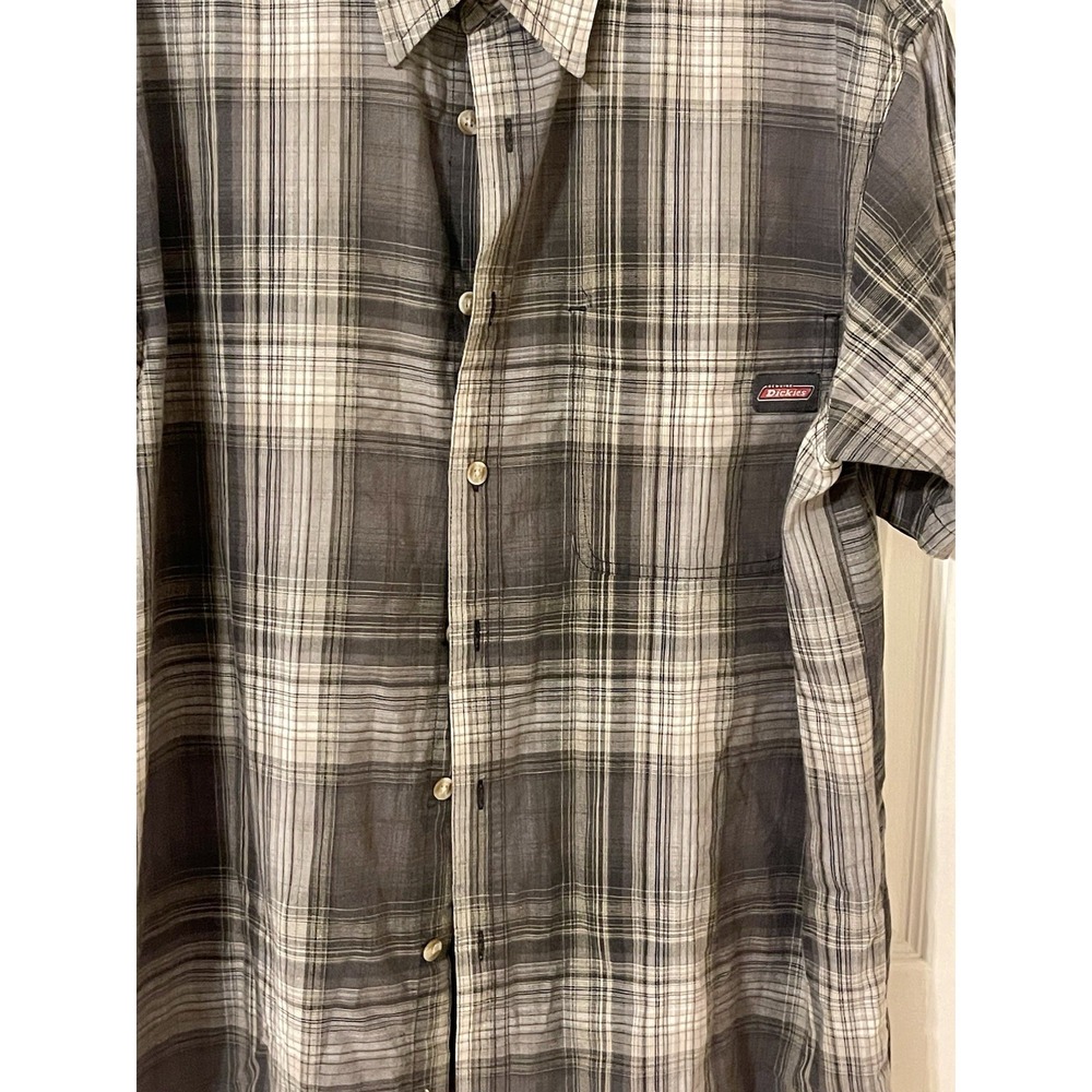Dickies Mens Large Multicolor Plaid Relaxed Fit Short Sleeve Button Up Shirt - Picture 2 of 10